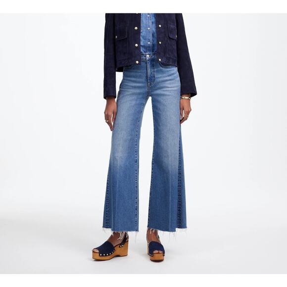 Madewell Denim - Madewell Women's Flared Wide Leg Crop Raw Hem Medium Wash Denim Jeans 29 New